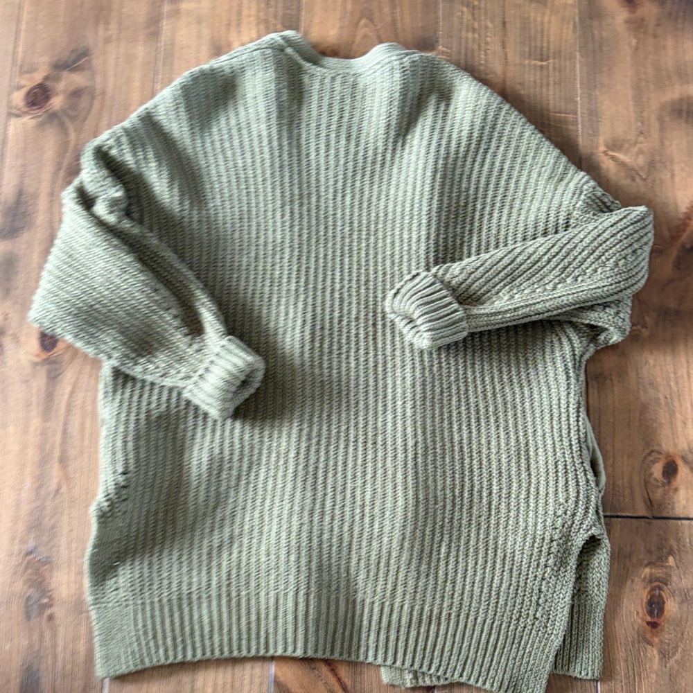 Free People Nightinggale Sweater Green Chunky Knit Open Cardigan Sweater - Women - Picture 3 of 3
